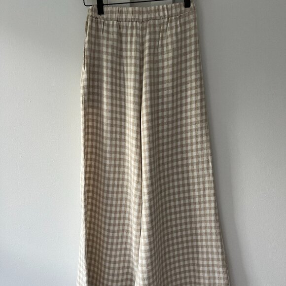 Rachel Pally Linen Gingham Drawstring Wide Leg Pants - Size Small - Picture 2 of 7